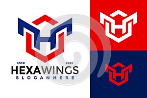 Letter H Hexagon Wings Logo design vector symbol icon illustration