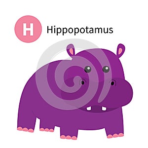 Letter H. Hippopotamus. Behemoth river-horse. Zoo animal alphabet. English abc with cute cartoon kawaii funny baby animals. photo