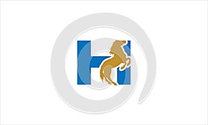 Letter H with horse icon flat minimalist vector logo