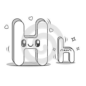 Letter H kawaii style black and white
