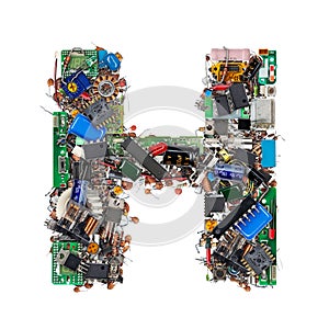 Letter H made of electronic components