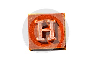 Letter H. Rubber stamp with wooden handle. Entire alphabet available