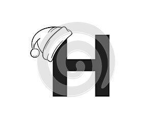 Letter h with santa claus hat. element for Christmas and New Year alphabet design. isolated vector image