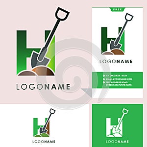 Letter H Shovel Logo Design Vector Graphic Icon