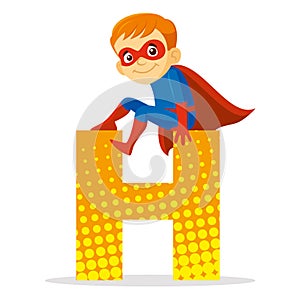 Letter H Superhero Boy Cartoon character Vector illustration