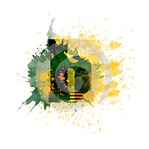 letter H typography design, dark green and yellow ink splash grunge watercolor splatter, isolated on white, grungy backgro photo