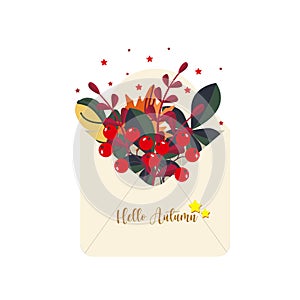 Letter - Hello Autumn! Envelope filled with bright autumn leaves and red berries