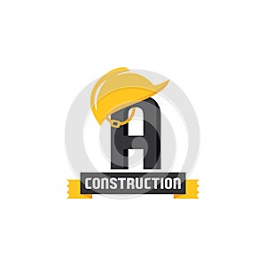 Letter A Helmet Construction Logo Vector Design. Security Building Architecture Icon Emblem