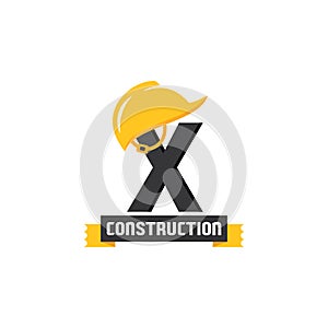 Letter X Helmet Construction Logo Vector Design. Security Building Architecture Icon Emblem