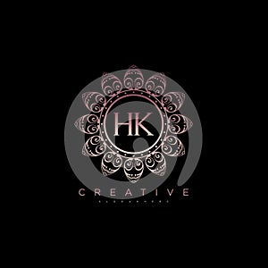 Letter HK Elegant initial logo Lotus vector