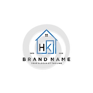 letter HK home logo design concept vector