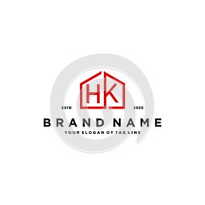 letter HK home logo design concept vector