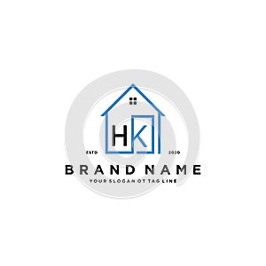 letter HK home logo design concept vector photo