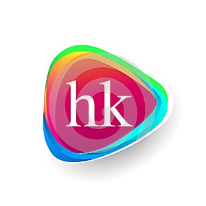 Letter HK logo in triangle shape and colorful background, letter combination logo design for company identity