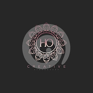 Letter HO Elegant initial logo Lotus vector