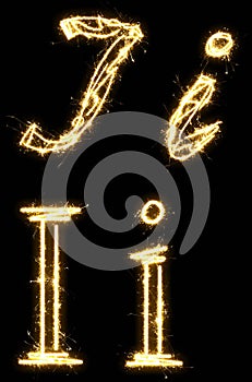 Letter I. Alphabet made by sparkler. Isolated on a black background.