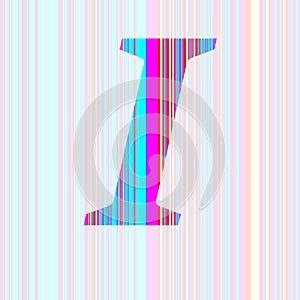 Letter I of the alphabet made with stripes with colors purple, pink, blue, yellow