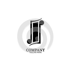 Letter I Alphabet Music Logo Design isolated on white color background. Initial and Musical Note, Quaver, Eighth Notes logo