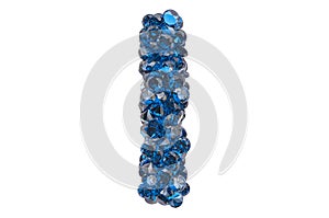 Letter I from blue diamonds or sapphires with brilliant cut. 3D rendering