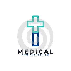 Letter I cross plus logo. Linear Style. Usable for Business, Science, Healthcare, Medical, Hospital and Nature Logos