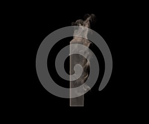 Letter I of dark smoke or fog isolated on black background, artistic halloween font - 3D illustration of symbols