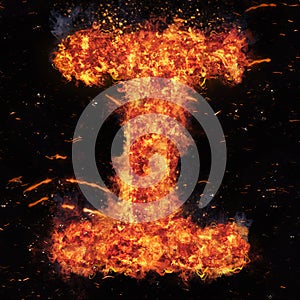 Letter I flame explosion shape with embers and sparks