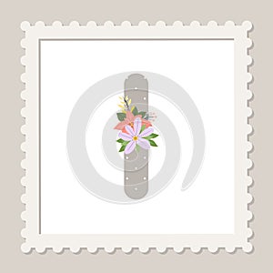 Letter I with flowers. Floral alphabet font uppercase
