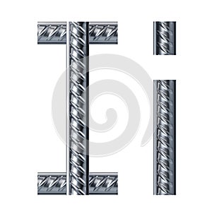 Letter i. font from construction rebar. 3D render