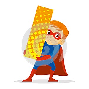 Letter i Superhero Boy Cartoon character Vector illustration