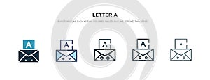 Letter a icon in different style vector illustration. two colored and black letter a vector icons designed in filled, outline,