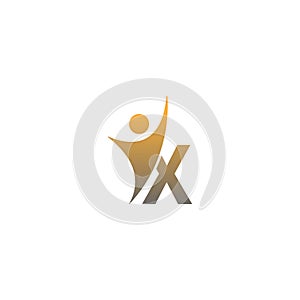 Letter X  icon logo with abstrac sucsess man in front, alphabet logo icon creative design