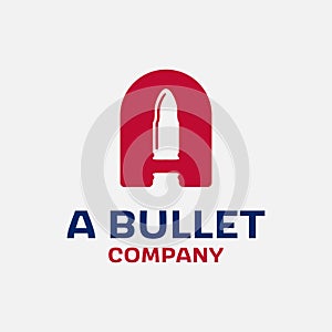 Letter Initial A with Bullet Projectile in Simple Flat Retro Logo Design Template