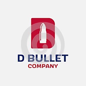 Letter Initial D with Bullet Projectile in Simple Flat Retro Logo Design Template