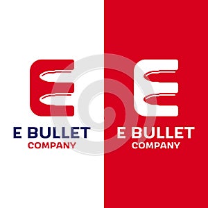 Letter Initial E with Bullet Projectile Logo Design Template