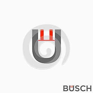 letter initial U font with stecker plug. Related to monogram typography electrical