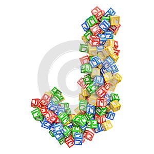 Letter J, from ABC Alphabet Wooden Blocks. 3D rendering