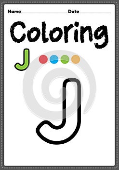 Letter j alphabet coloring page for preschool, kindergarten & Montessori kids to learn and practice writing, drawing and coloring