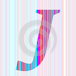 Letter J of the alphabet made with stripes with colors purple, pink, blue, yellow