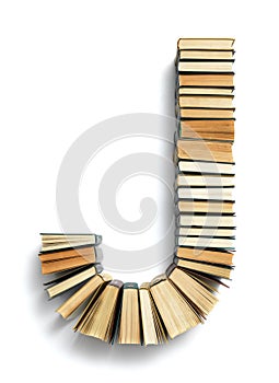 Letter J formed from the page ends of books