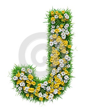 Letter J Of Green Grass And Flowers