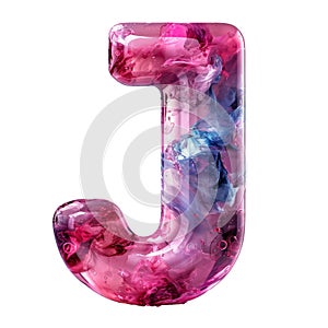 Letter J Liquid font gel alphabet capital character isolated on white transparent