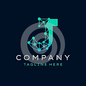 Letter J Molecule Logo, Bio tech Connect Dots Science Technology Logo Design Vector