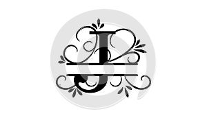 Letter J. Monogram, logo. Animated logo, floral design. Alpha channel