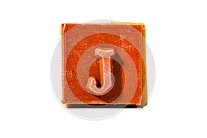 Letter J. Rubber stamp with wooden handle. Entire alphabet available