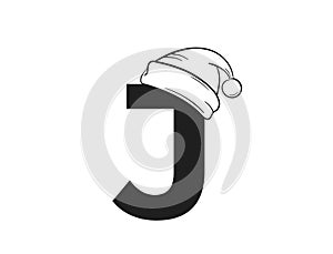 Letter j with santa claus hat. typography element for Christmas and New Year design. isolated vector image