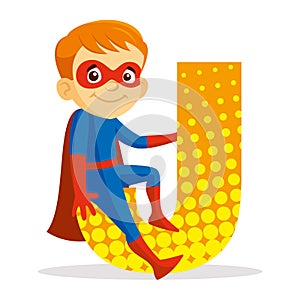 Letter J Superhero Boy Cartoon character Vector illustration