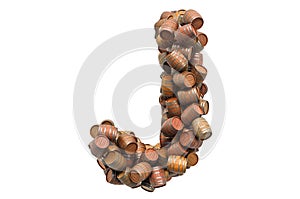 Letter J from wooden barrels, 3D rendering