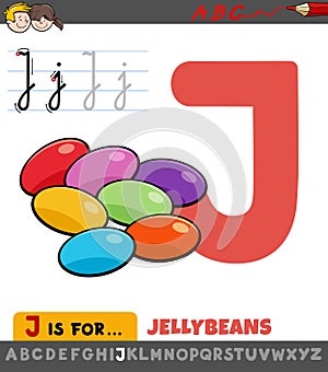 Letter J worksheet with cartoon jellybeans photo