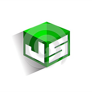Letter JS logo in hexagon shape and green background, cube logo with letter design for company identity photo
