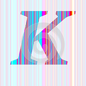 Letter K of the alphabet made with stripes with colors purple, pink, blue, yellow